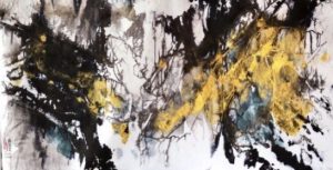 金光燦爛巴米揚求佛之路-70x140cm-水墨壓克力宣紙